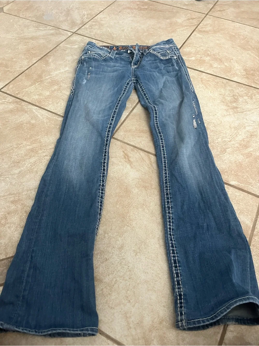 Rock Revival Blue Bootcut Jeans with Embroidered Back Pockets